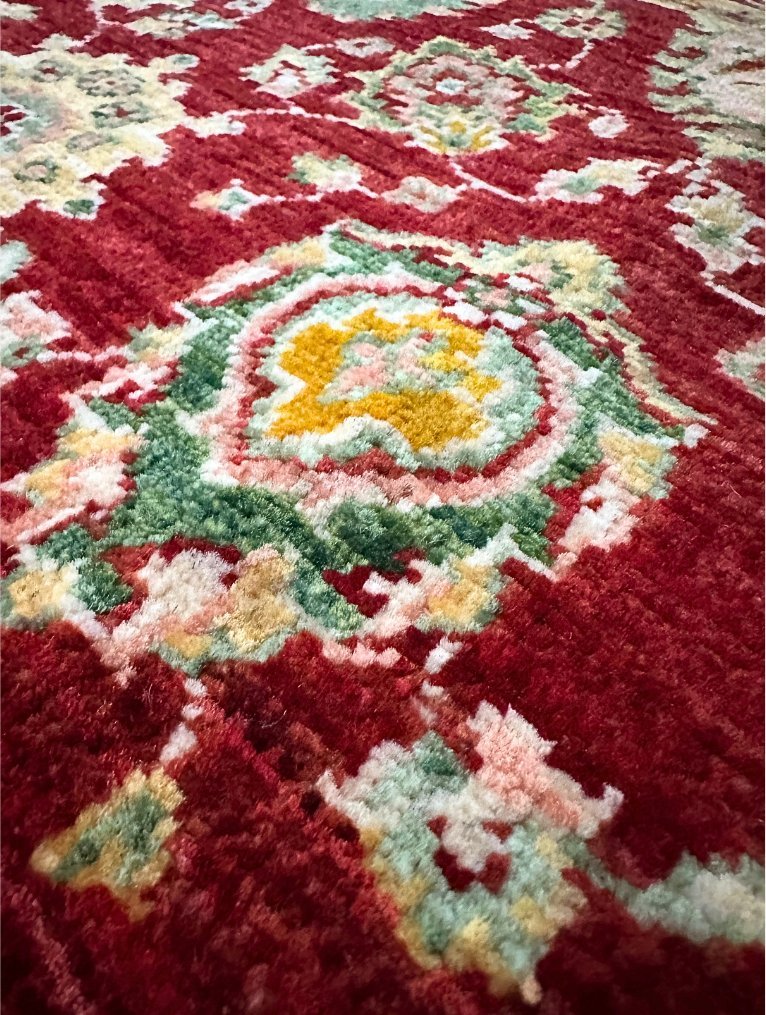 Bukhara Floral hand-knotted Afghan rug detail 3