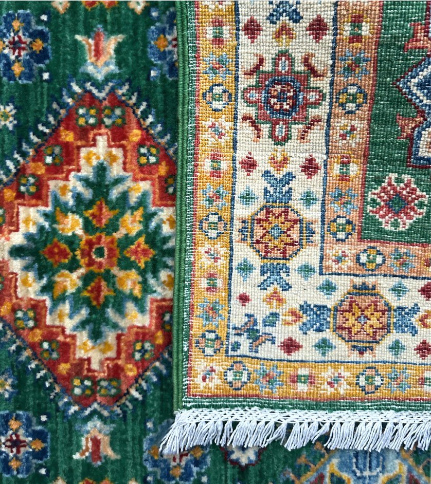 Kazak Tribal hand-knotted Afghan rug detail 4